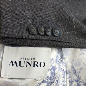 Atelier Munro Sport Coat Mens 40S Gray Glencheck Windowpane Wool Custom Made